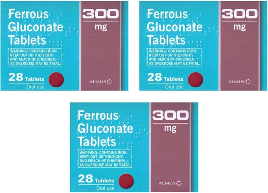 3x Ferrous Gluconate 300mg Tablets | Iron Supplement |84 Tablets  Brand May Vary