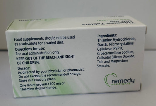 Vitamin B1 100mg Thiamine - 100 Tablets - High Strength Heart & Nervous System
