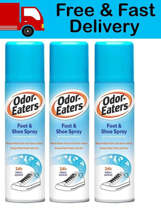 3x Odor Eaters Foot & Shoe Anti Perspirant Odour Free Spray 150ml