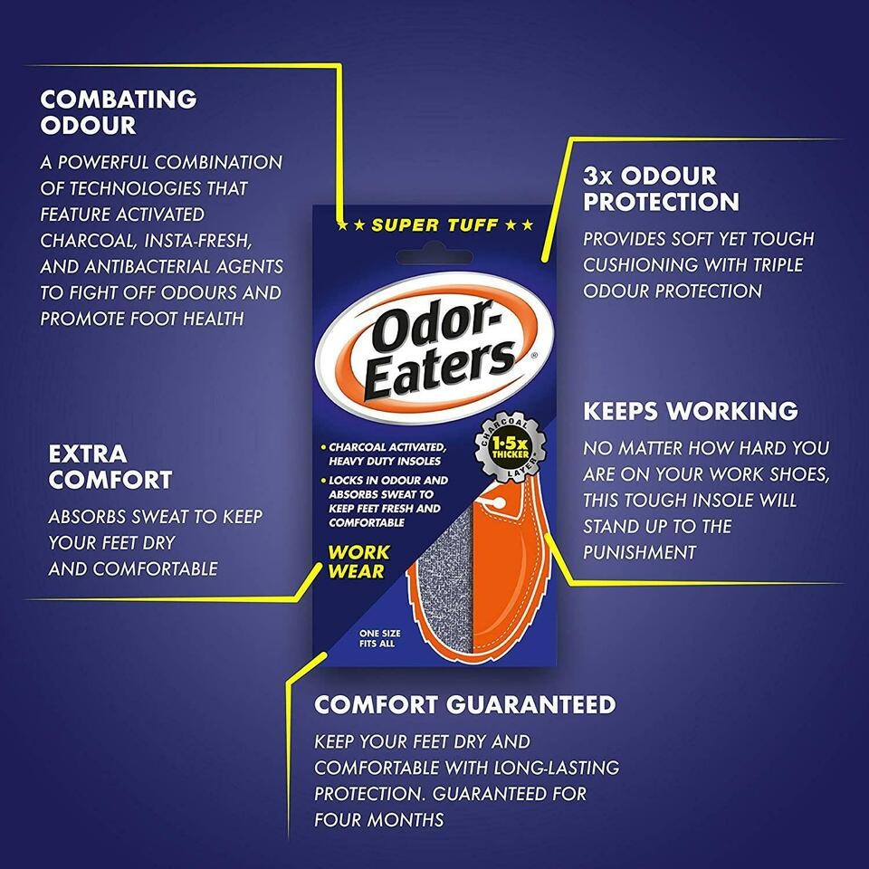 Odor-Eaters Super Tough insoles Charcoal Layer Odour Control & 2 Pair Pack Tuff