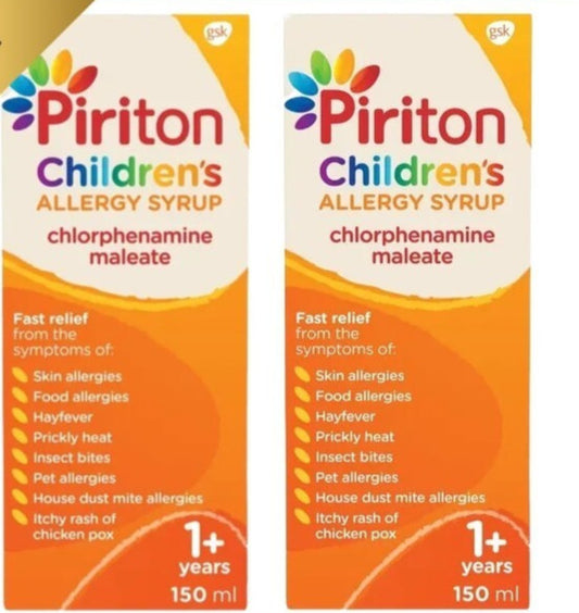 Piriton Allergy Relief Syrup 150ml Hayfever, Skin Allergies, Pet Allergies*SIZE*