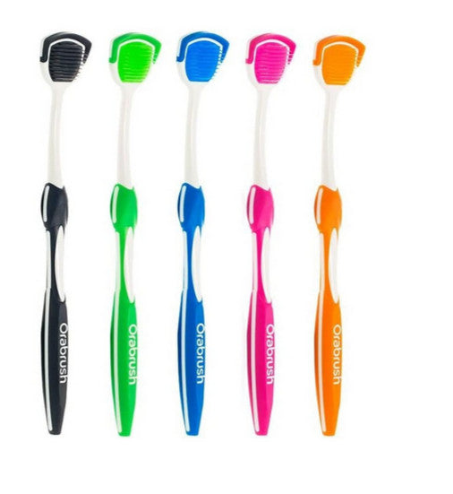 2x Orabrush Tongue Cleaner Fresh Breath Brush With Scraper (Colours May Vary)