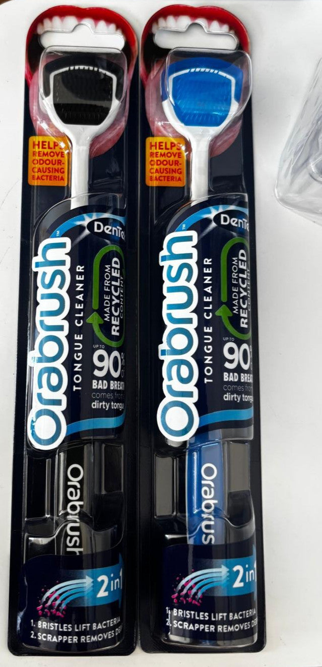 2x Orabrush Tongue Cleaner Fresh Breath Brush With Scraper (Colours May Vary)
