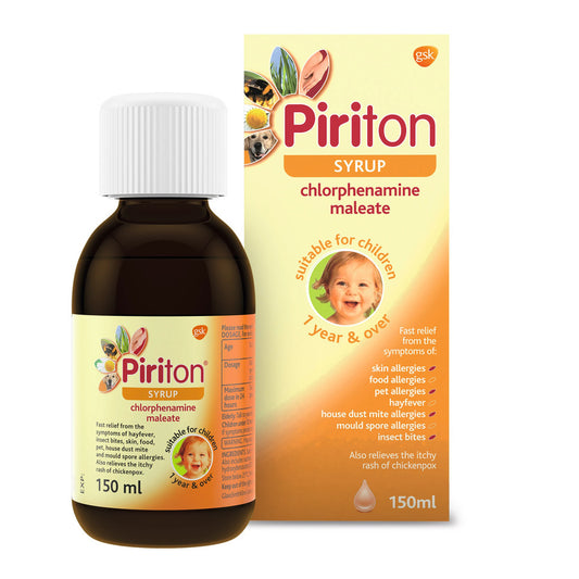 Piriton Allergy Relief Syrup 150ml Hayfever, Skin Allergies, Pet Allergies*SIZE*