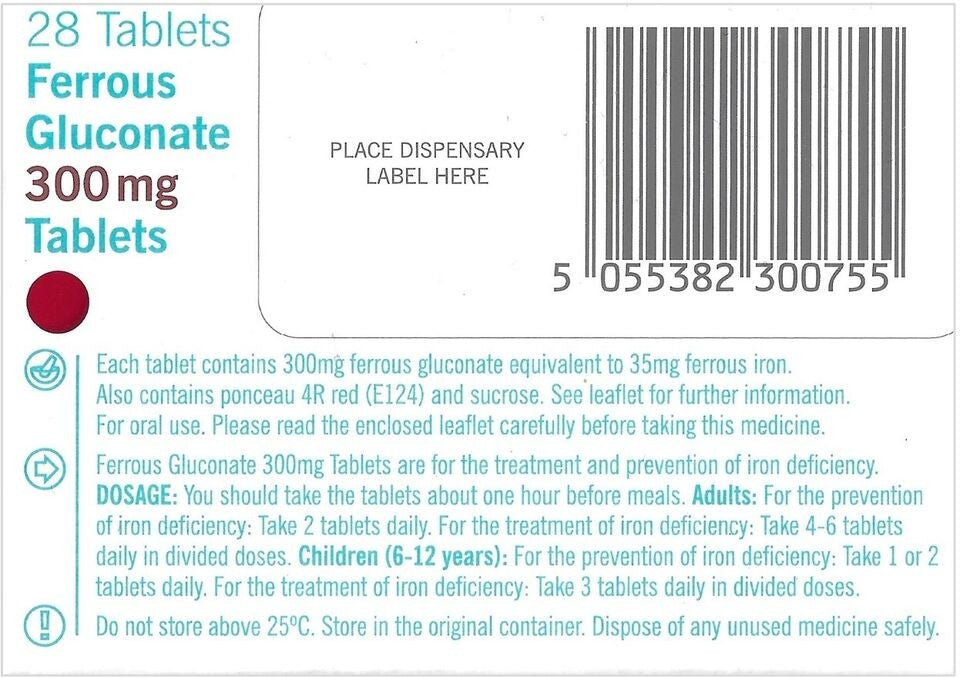 3x Ferrous Gluconate 300mg Tablets | Iron Supplement |84 Tablets  Brand May Vary