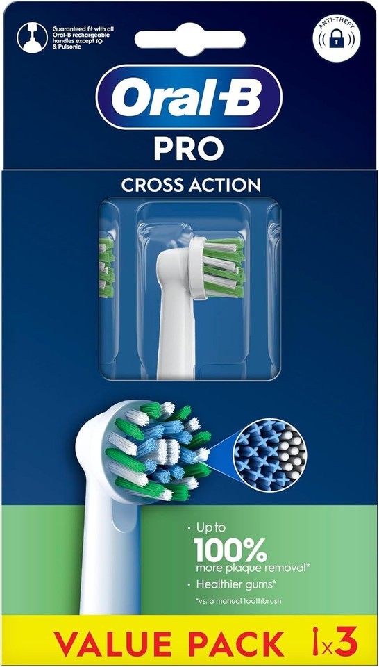 Oral-B Pro CrossAction Replacement Toothbrush Heads–Pack of 3 | Genuine UK Stock