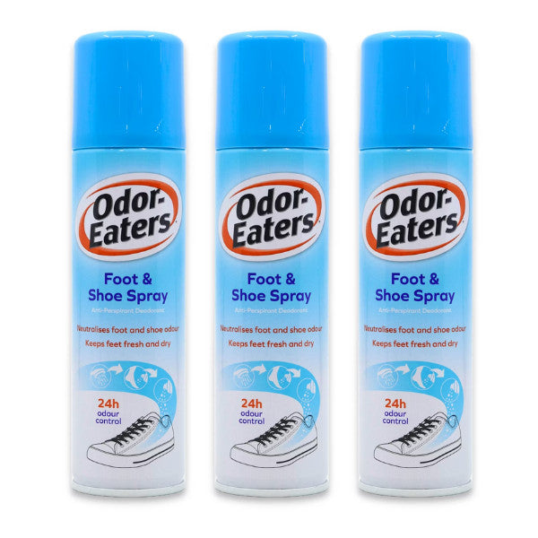 3x Odor Eaters Foot & Shoe Anti Perspirant Odour Free Spray 150ml