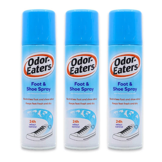 3x Odor Eaters Foot & Shoe Anti Perspirant Odour Free Spray 150ml